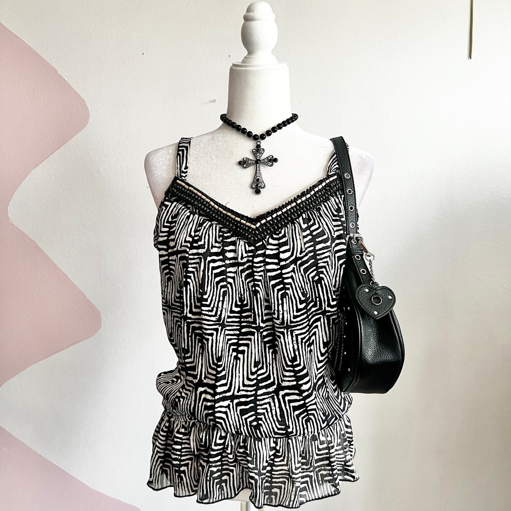 Vintage Y2K Beaded Tank Top Vintage Festival Retro‎ 2000s Boho Small